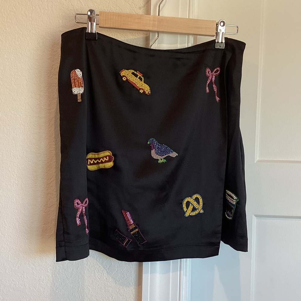 🗽Anthropologie Beaded Mini Skirt Maeve New York City Novelty New 10 Black NYC - Picture 5 of 15